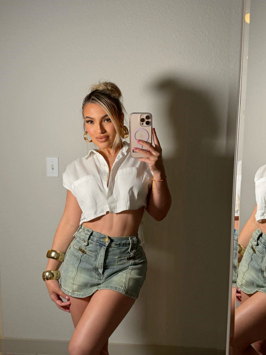 STONEWASH MINI DENIM SKORT